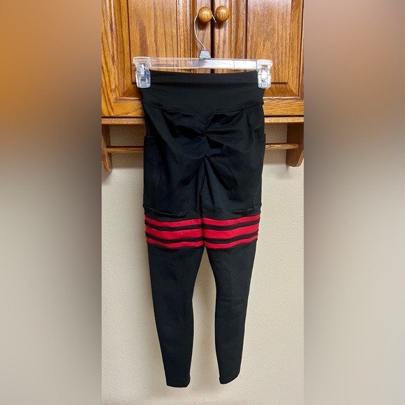 Bombshell Sportswear Scrunch Thigh Highs- Black and Red Leggings - Picture 13 of 16